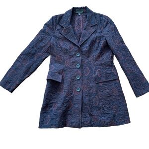 PERUVIAN CONNECTION 14 Burgundy Black Floral Damask Coat Unlined Whimsy Academia